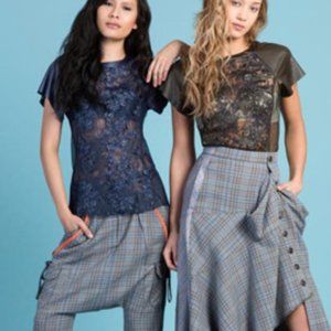 Byron Lars Beauty Mark Mixed Media Lace Top